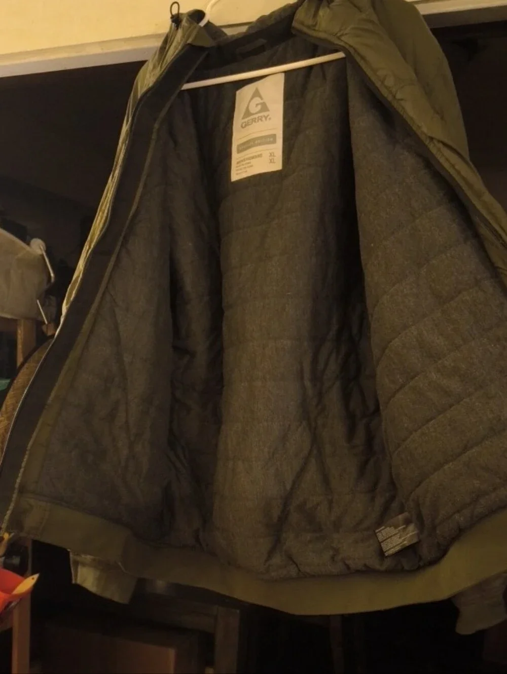 Gerry Weber Olive Green Hooded Quilted Jacket with Gray Lining
